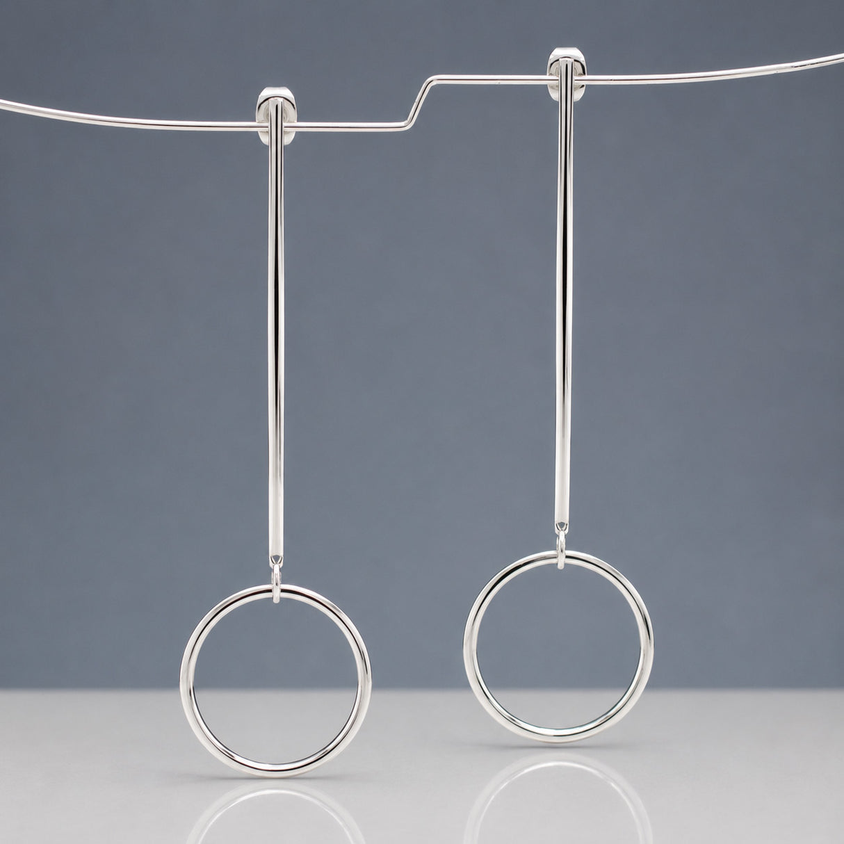 Saha RADA G Long Hoop Silver Stud Earrings
