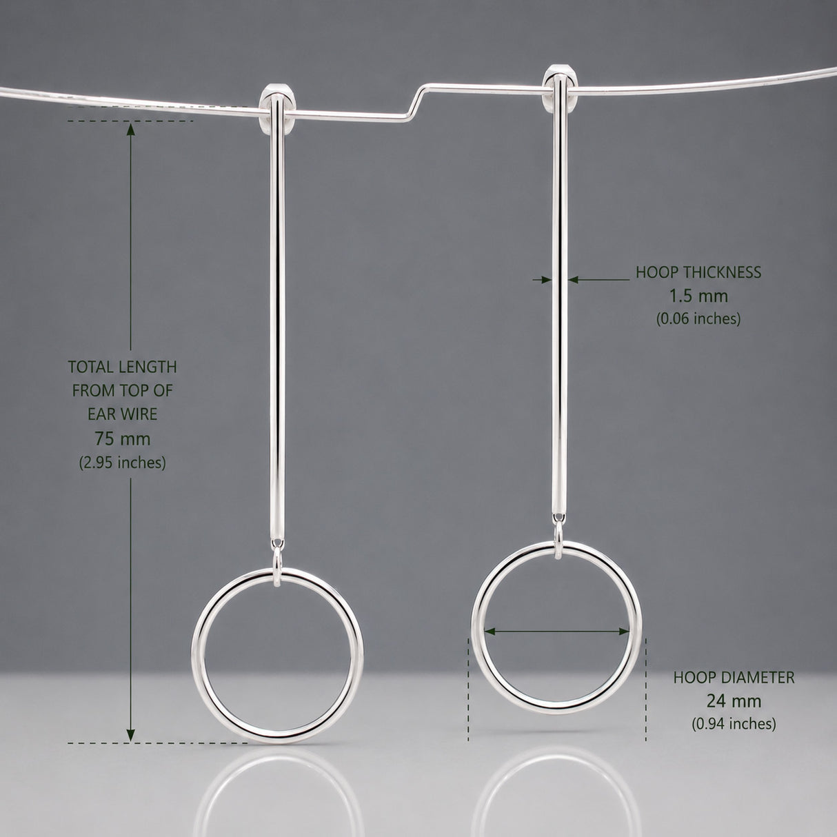 Saha RADA G Long Hoop Silver Stud Earrings