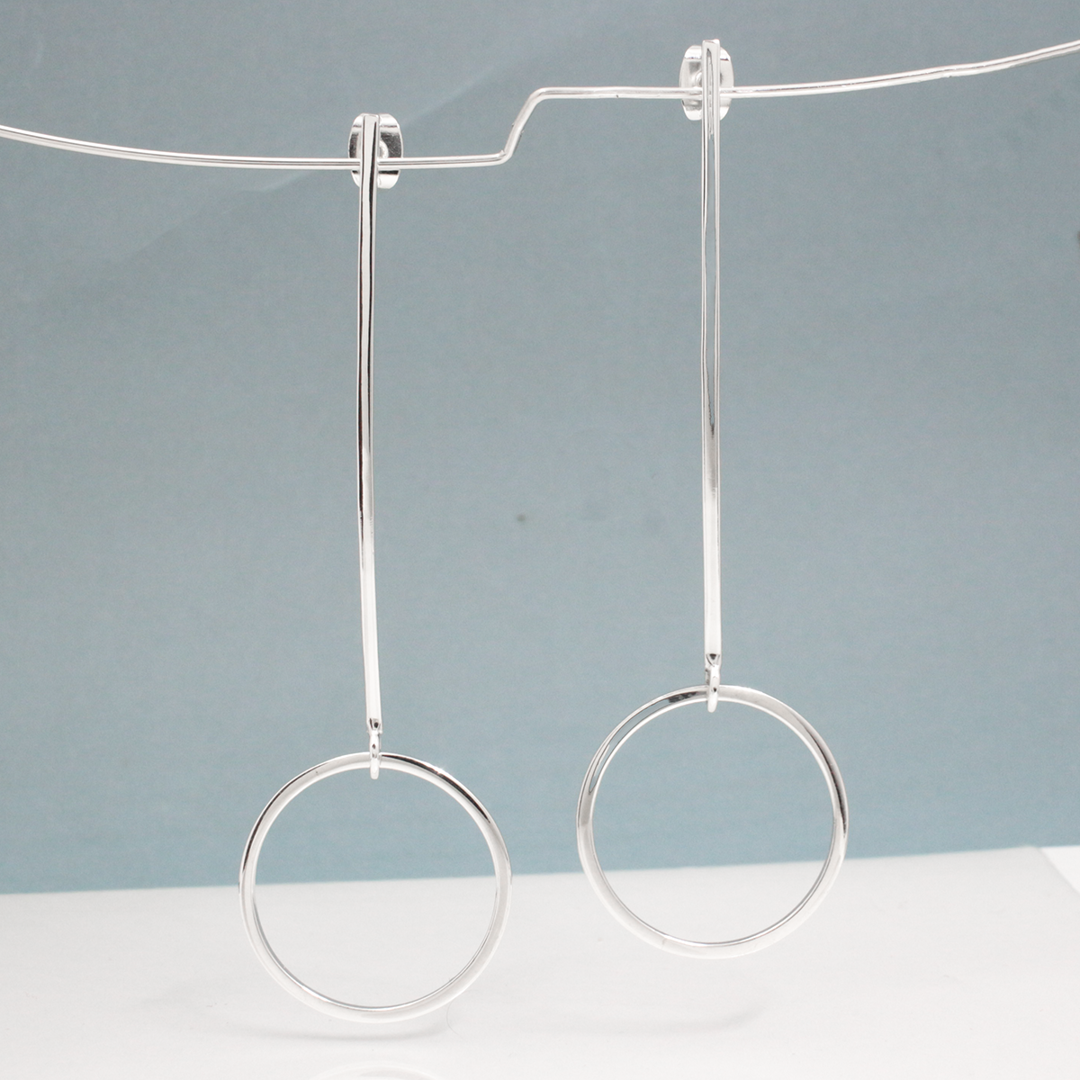 Saha - RADA G Long Hoop Silver Earrings - Stud