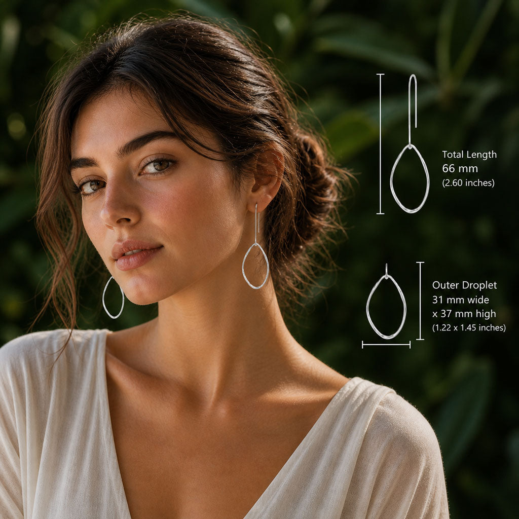 Saha Asymmetric Single Spinning Organic Oval Droplet Silver Dangle Earrings