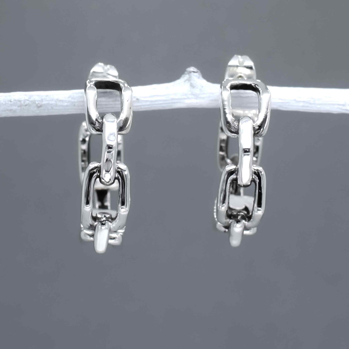 Saha Large Bridge Chain Silver Hoop Earrings