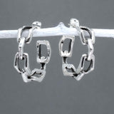 Saha Large Bridge Chain Silver Hoop Earrings