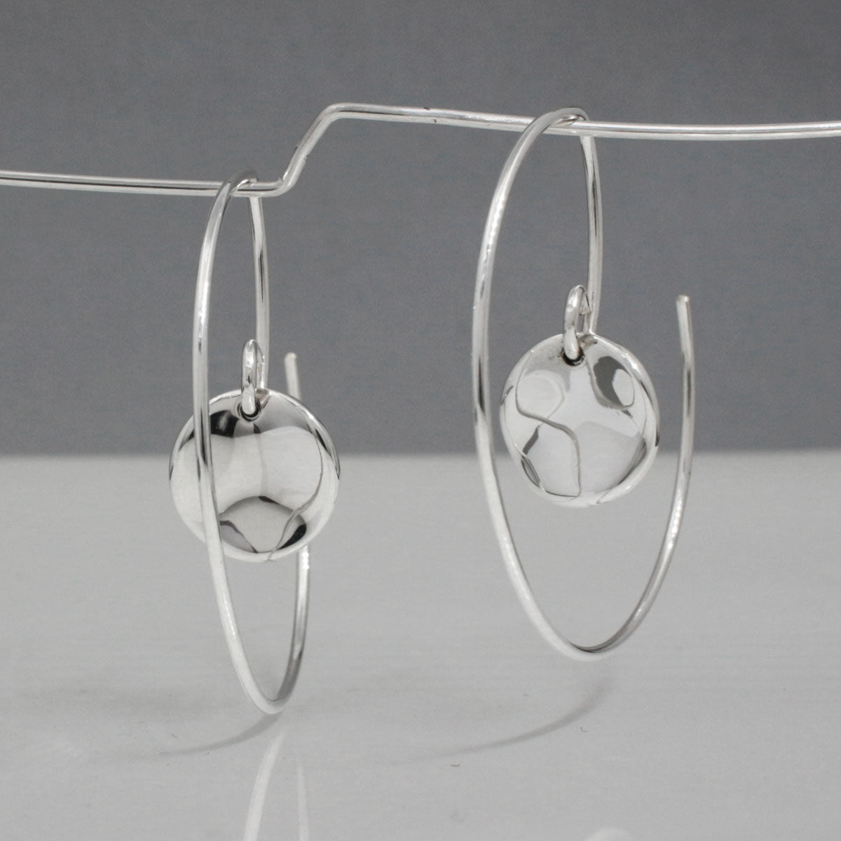 Selene - Small Wavy Disc Reverse Hoop Silver Earrings