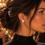 Selene Small Dapped Square Silver Stud Earrings