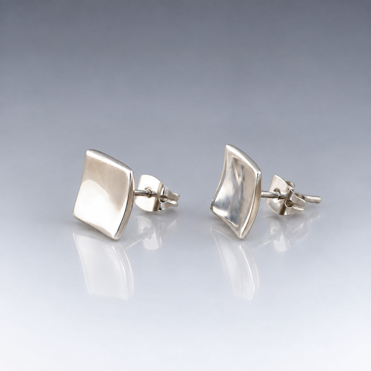 Selene Small Dapped Square Silver Stud Earrings