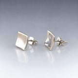 Selene Small Dapped Square Silver Stud Earrings