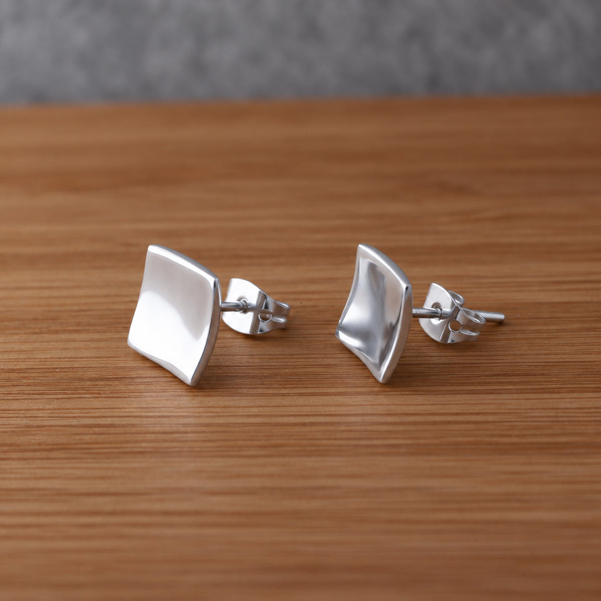 Selene Small Dapped Square Silver Stud Earrings