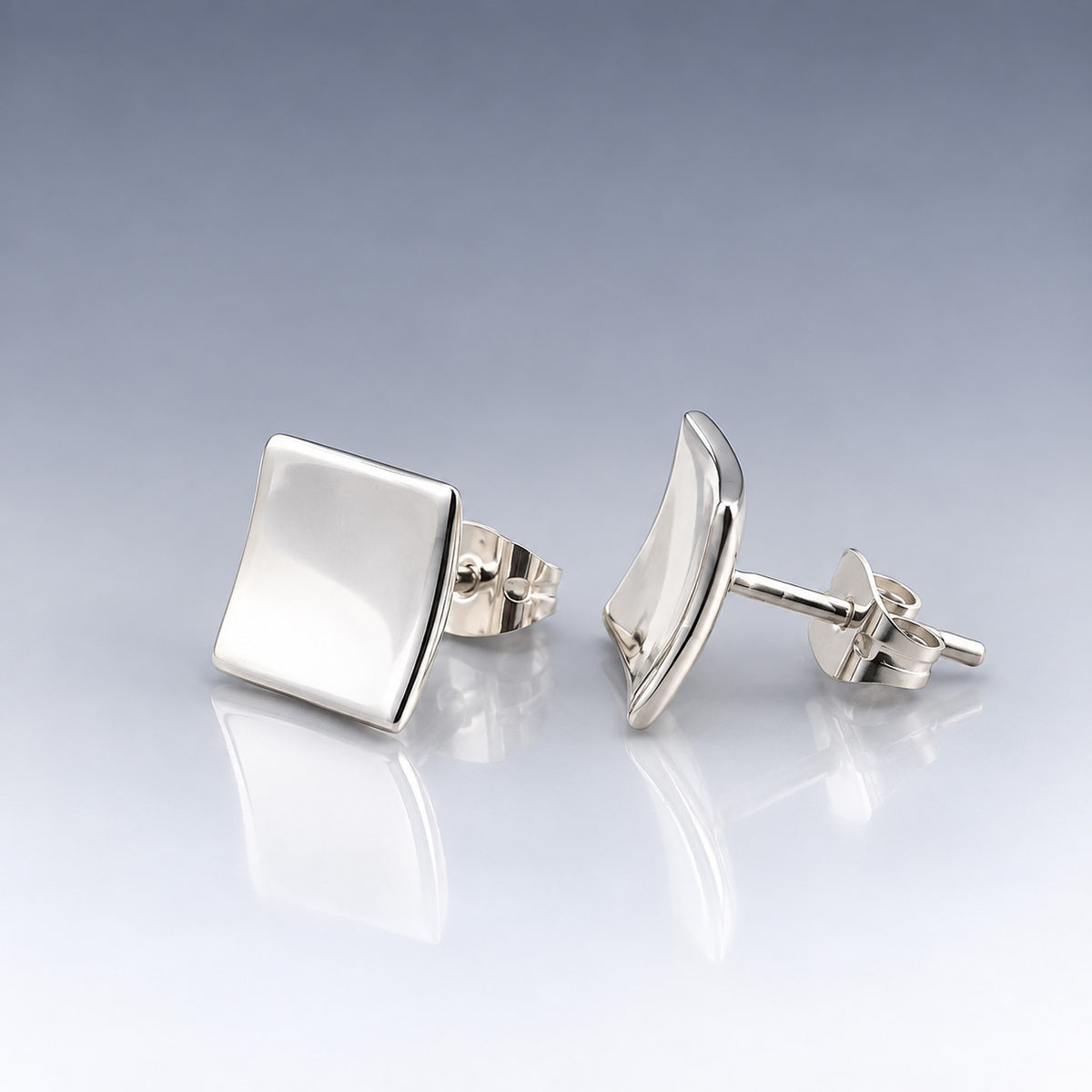 Selene Small Dapped Square Silver Stud Earrings