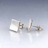 Selene Small Dapped Square Silver Stud Earrings