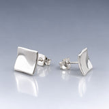 Selene Small Dapped Square Silver Stud Earrings