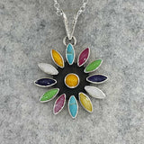 Sleveen Daisy Flower with Multi-Coloured Resin Silver Pendant