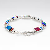 Sleveen Multi-Coloured Mosaic Opalescent Resin Silver Bracelet