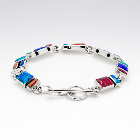 Sleveen Multi-Coloured Mosaic Opalescent Resin Silver Bracelet