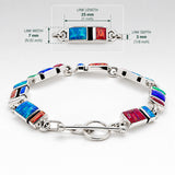 Sleveen Multi-Coloured Mosaic Opalescent Resin Silver Bracelet