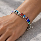 Sleveen Multi-Coloured Mosaic Opalescent Resin Silver Bracelet