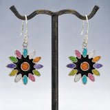 Sleveen Multi-Coloured Petals Daisy Flower Silver Dangle Earrings