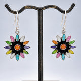 Sleveen Multi-Coloured Petals Daisy Flower Silver Dangle Earrings