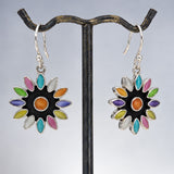 Sleveen Multi-Coloured Petals Daisy Flower Silver Dangle Earrings