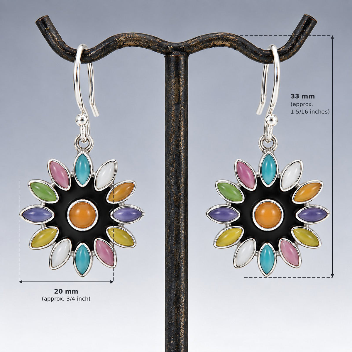 Sleveen Multi-Coloured Petals Daisy Flower Silver Dangle Earrings