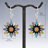 Sleveen Multi-Coloured Petals Daisy Flower Silver Dangle Earrings