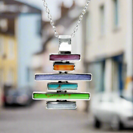 Sleveen - Kinsale Steps - Multi-Coloured Mosaic Resin Silver Pendant