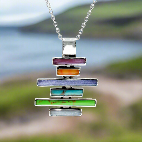 Sleveen - Kinsale Steps - Multi-Coloured Mosaic Resin Silver Pendant