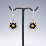 Sleveen White Petals with Yellow Centre Daisy Flower Silver Dangle Earrings