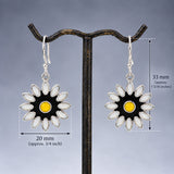 Sleveen White Petals with Yellow Centre Daisy Flower Silver Dangle Earrings