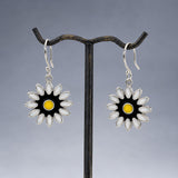 Sleveen White Petals with Yellow Centre Daisy Flower Silver Dangle Earrings