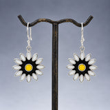 Sleveen White Petals with Yellow Centre Daisy Flower Silver Dangle Earrings