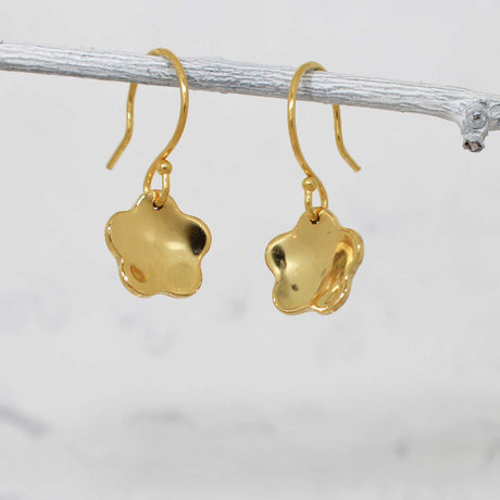 Grian Móinéir Small Flat Buttercup 24K Gold Plated Dangle Earrings