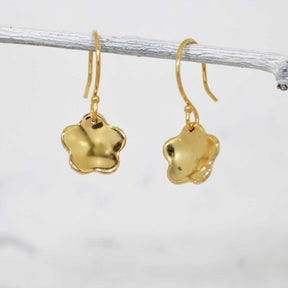 Grian Móinéir Small Flat Buttercup 24K Gold Plated Dangle Earrings,Ê Shop affordable, high-quality jewellery in Kinsale, West Cork, Ireland designed by