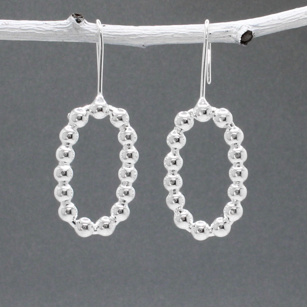 Tara - Beaded Oblong Silver Earrings - Dangle