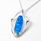 Tara Blue Opalescent Oblong in Flame-Shaped Framed Silver Pendant