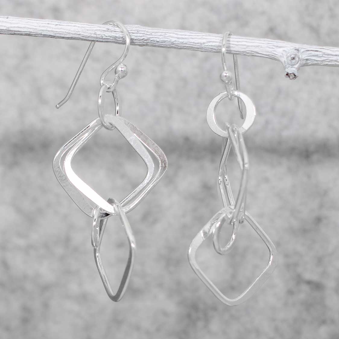 Tara Bubbles Effervescence Square Silver Dangle Earrings