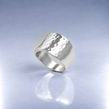 Tara Chunky Square Silver Ring with Hammered Top