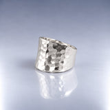 Tara Chunky Square Silver Ring with Hammered Top