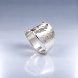 Tara Chunky Square Silver Ring with Hammered Top