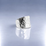 Tara Chunky Square Silver Ring with Hammered Top