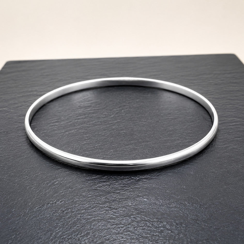 Tara Flat Wide Silver Bangle Bracelet - 4mm