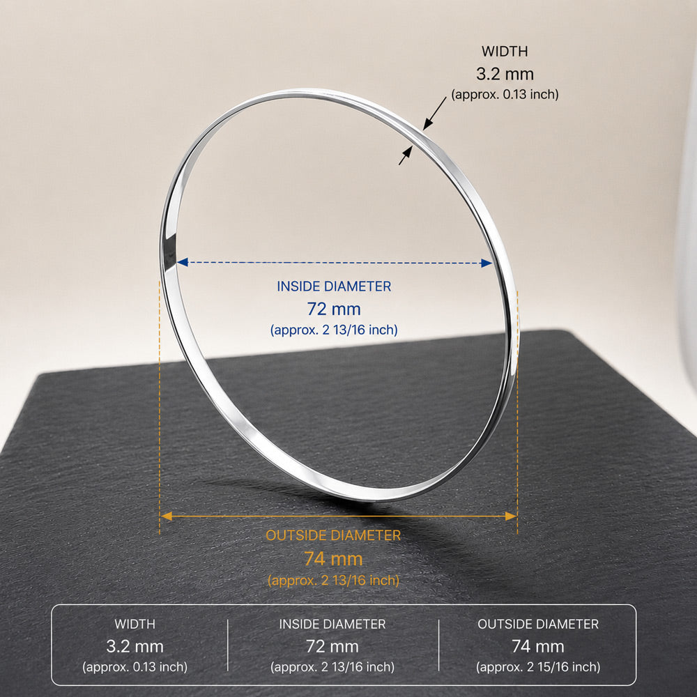 Tara Flat Wide Silver Bangle Bracelet - 3MM