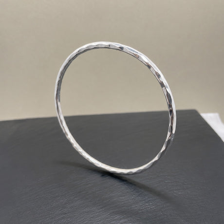 Tara Hammered Thin Oblong Silver Bangle Bracelet
