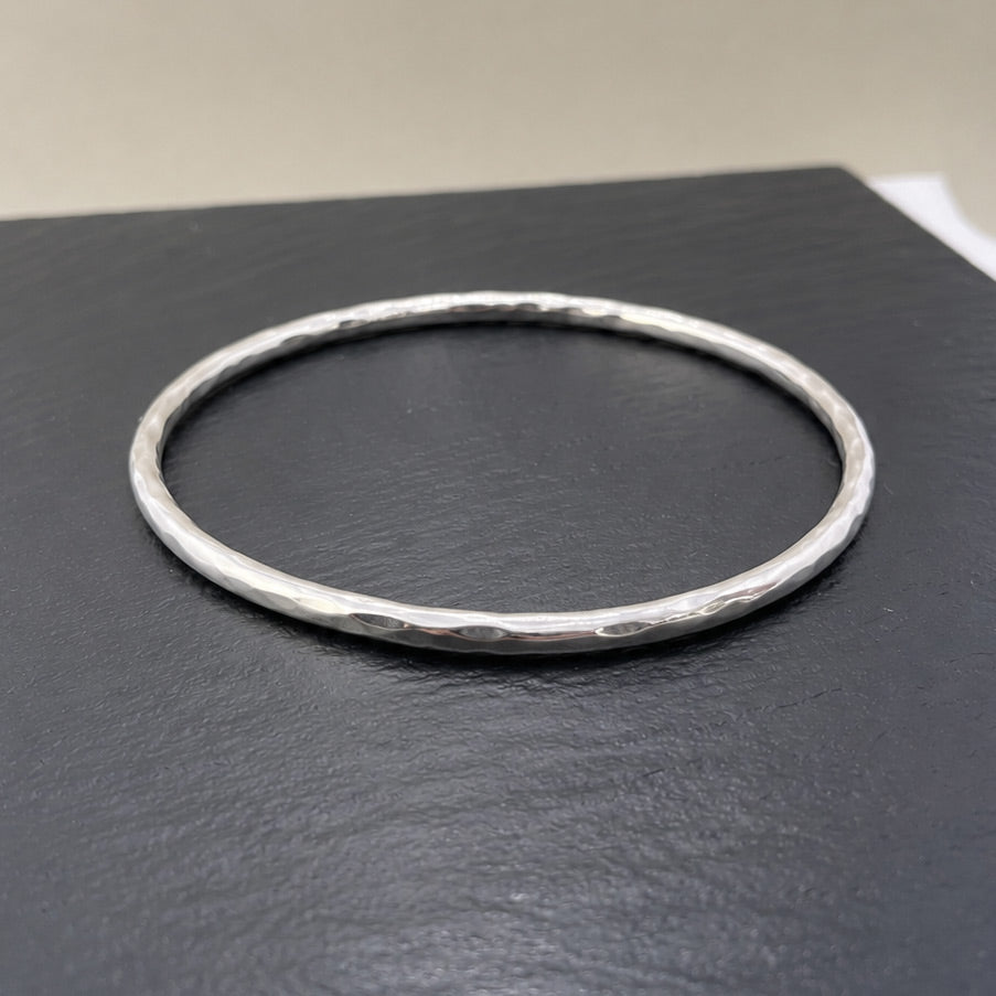 Tara Hammered Thin Oblong Silver Bangle Bracelet