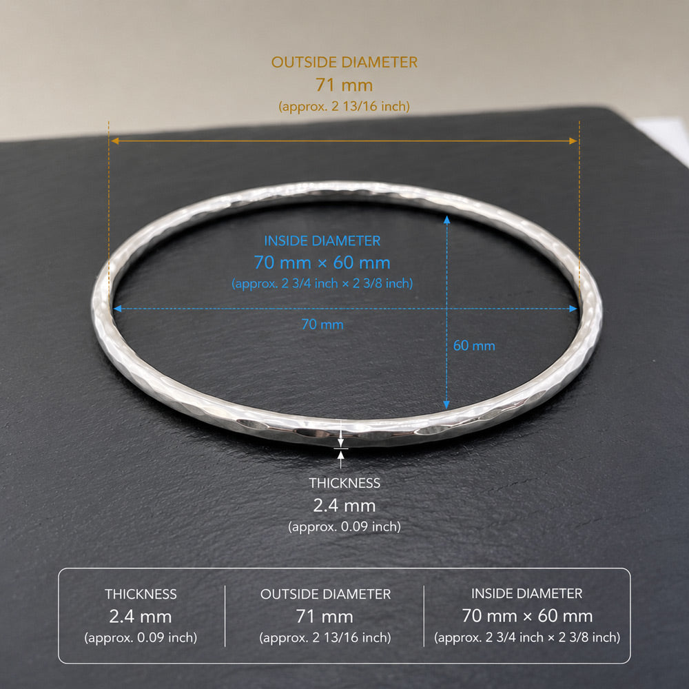 Tara Hammered Thin Oblong Silver Bangle Bracelet