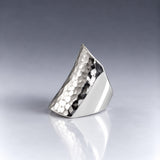 Tara Long Rectangle Hammered Silver Ring