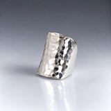 Tara Long Rectangle Hammered Silver Ring