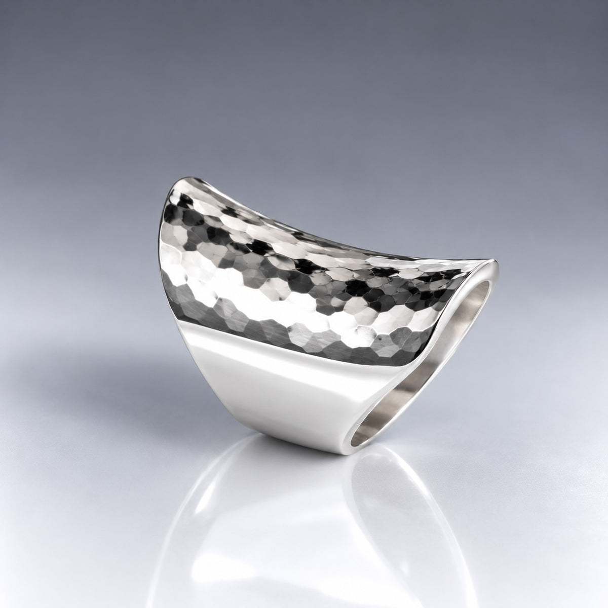 Tara Long Rectangle Hammered Silver Ring