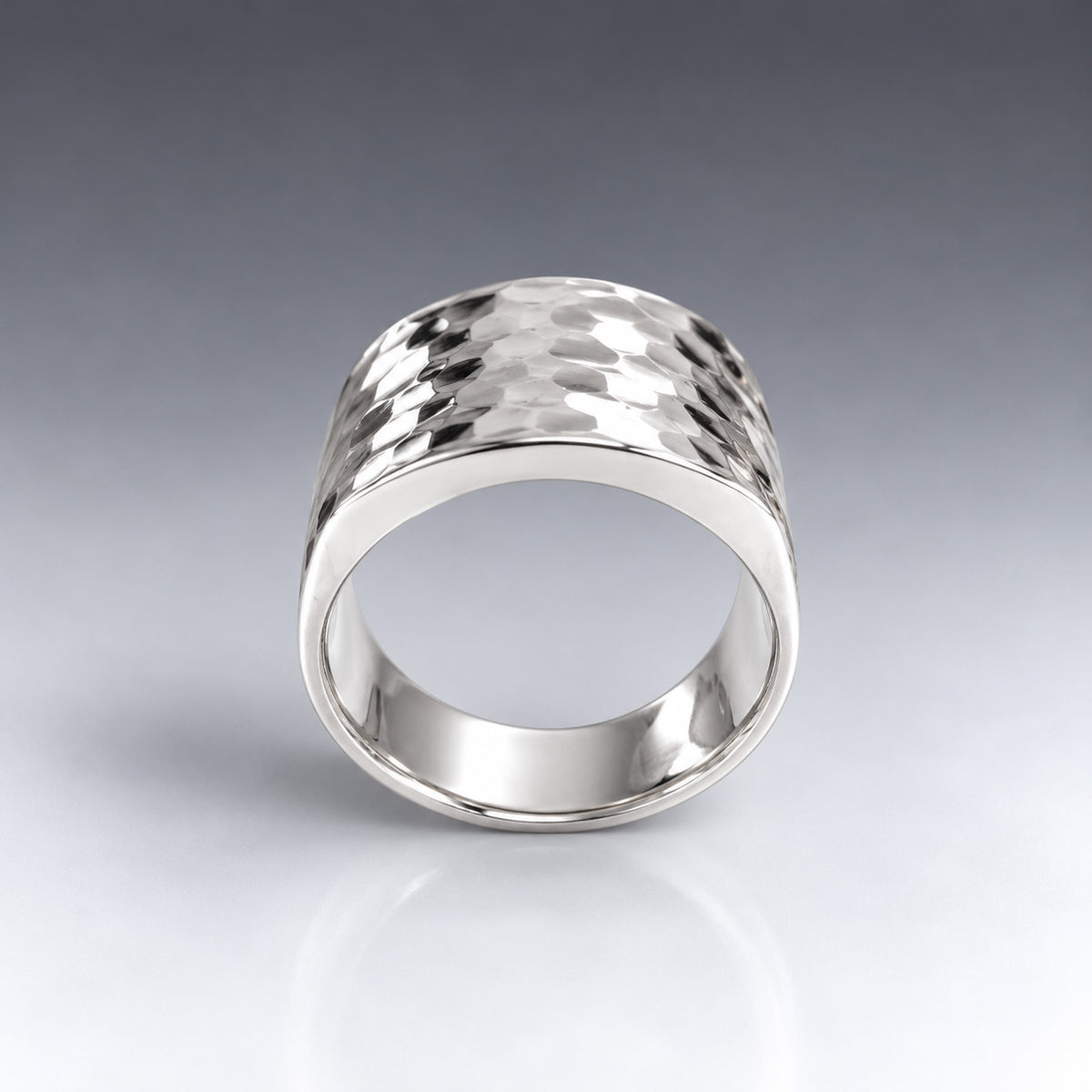 Tara Long Rectangle Hammered Silver Ring