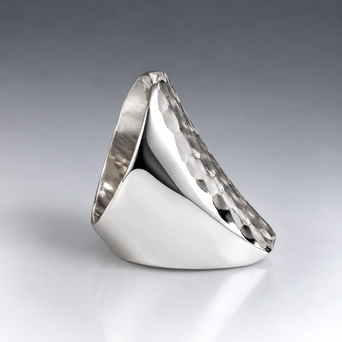 Tara Long Rectangle Hammered Silver Ring
