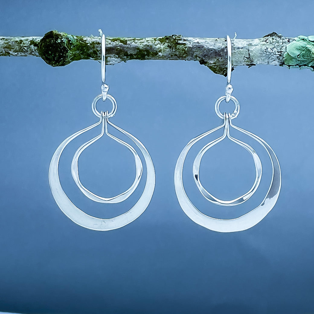 Tara Luminous Dangling Double Circle Silver Dangle Earrings